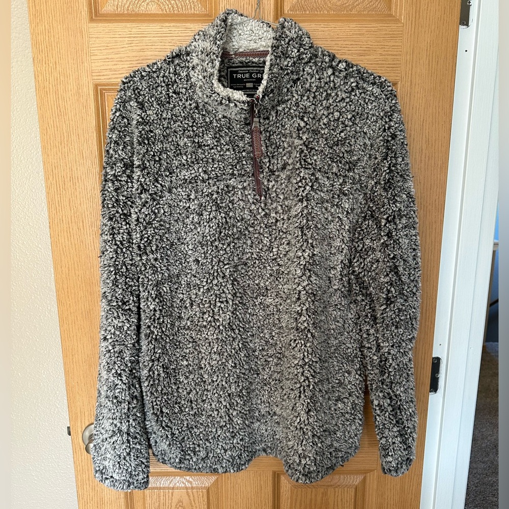 True Grit Sweater Men's Gray Frosty Tipped Pile 1/4 Zip Casual Pullover